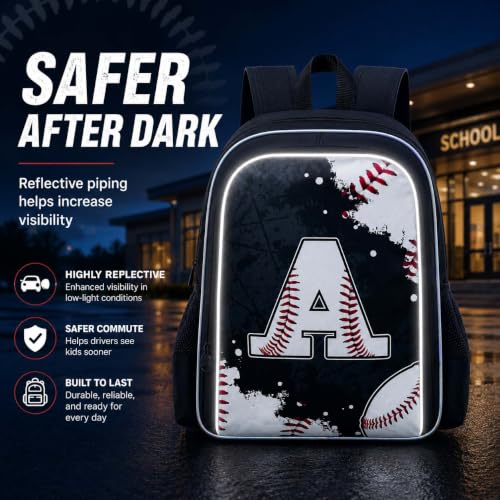 Image of AGSDON 3PCS Baseball Backpack for Boys, 17 inch Kids Bookbag Water Resistant and Lightweight with Lunch Box for Teen