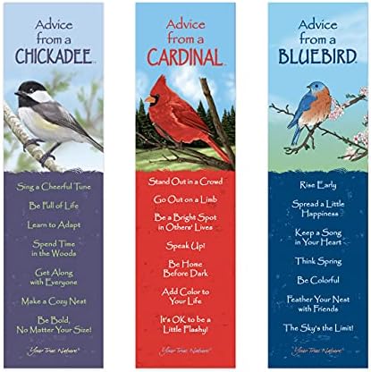 Your True Nature Advice from Nature 3 Bookmark Birds Set, Laminated with Glossy Finish, Printed on Recycled Paper - Cardinal, Chickadee, Bluebird (AMBM-Birds)