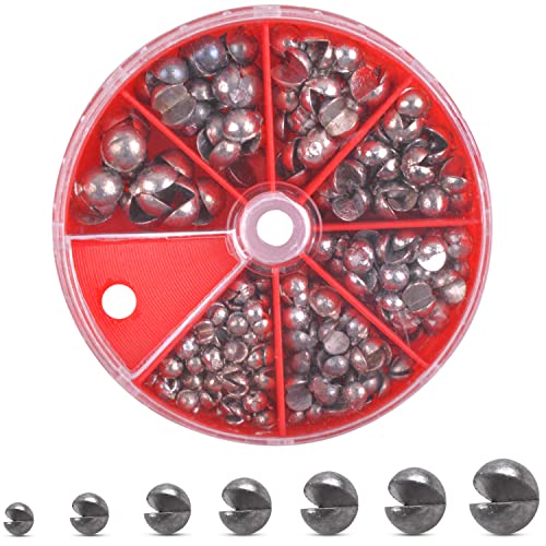 Split Shot Fishing Weights, 215Pcs Fishing Weight Sinkers Removable Fishing Weights Assortment Total 5Oz Small Egg Sinker Weight Fishing Tackle 7 Sizes With Plastic Box #TOP19