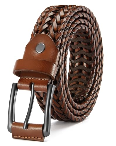 Image of CHAOREN Mens Braided Woven Leather Belt 35MM - Built to Last, Snug Fit | Fully Adjustable, Break-Resistant, Casual-Elegant Vibe, Versatile for Golf, Jeans & Dress, Gift Box