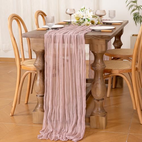 Socomi TABLE RUNNER Cheesecloth Table Runner Dusty Pink 120 Inch 10Ft Boho Rustic Gauze Table Runner For Wedding Party Baby Shower Fall Decor thumb #4