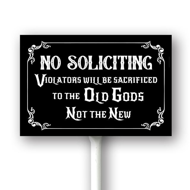 Geroclonup (20X30) No Soliciting Violators Will Be Sacrificed To The Old Gods Not The New Yard Sign With Stake Kit Rustproof Aluminum Lawn Sign Stand For House Funny Outdoor Decoration