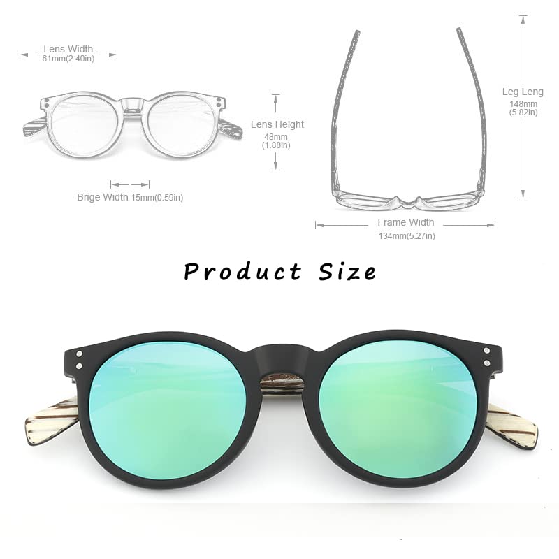 Round Wood Sunglasses for Men Women: Polarized Lens with UV400 Lightweight Frame Suit for Travel Driving and Daily Use4