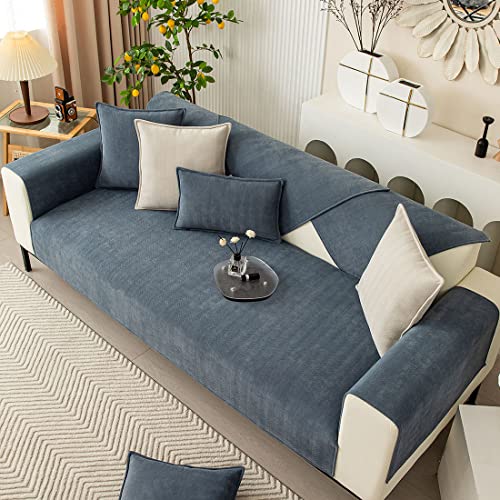 Vctops Farmhouse Chevron Stripe Sofa Slipcover Furniture Protector Solid Color Sectional Couch Cover Non Slip Soft Sofa Cover For Dogs, Cats, Children, Pets (Greyish Blue,43"X70") #TOP3