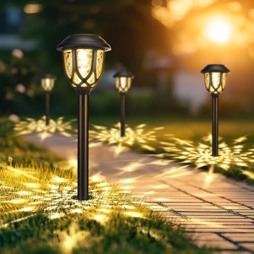 Flacchi Lámparas solares con cúpula de cristal para exteriores – Luces solares LED de jardín para exteriores para aceras, césped, jardín, patio, decoración con blanco cálido + blanco frío (4)
