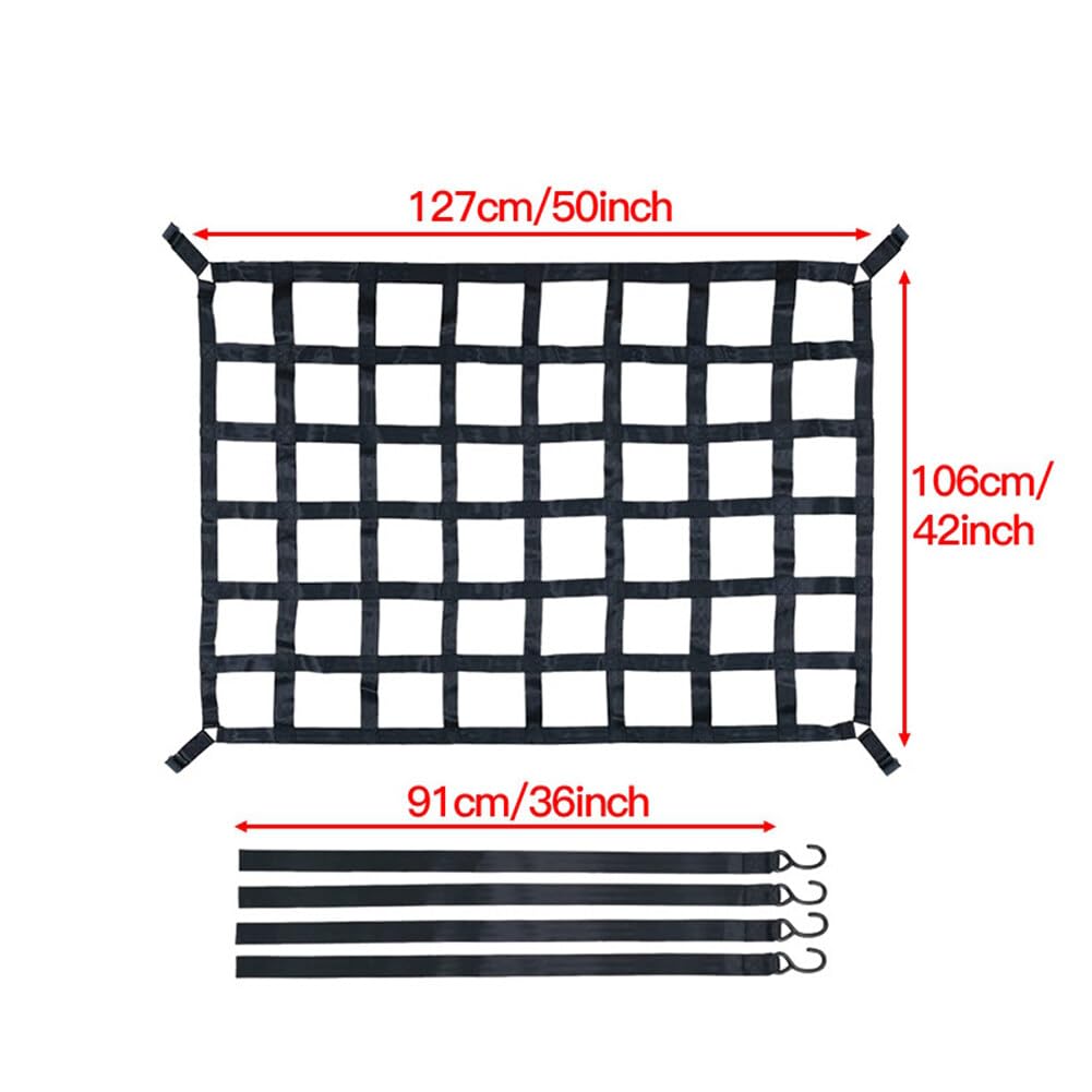 Gepäcknetz Auto Kofferraum Netz mit Nockenschnallen und S-Haken, Kofferraumnetz Heavy Duty Cargo Netz Pick Up Gepäcknetz Autodecke Dach Universal Netztasche für Trucks LKW SUV,127cmx106cm