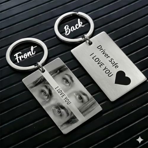 Image of Custom Photo & Text Engraved Keychain - Double Sided Custom Picture keyring For Him /Her Birthday Memorial Gift
