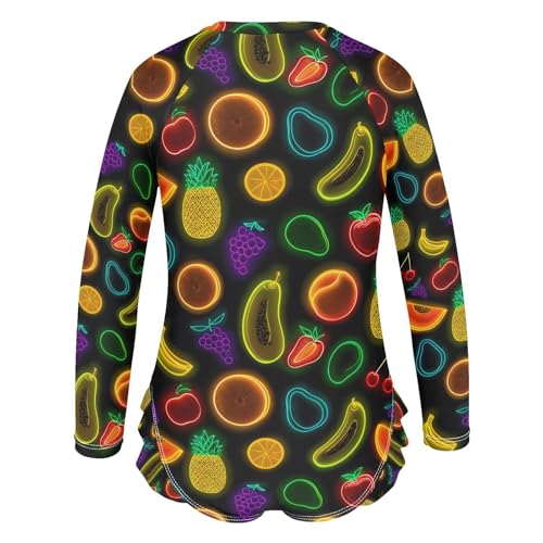 ALAZA Funny Fruit Cherry Lemon Neon Girls One Piece Swimsuit Long Sleeve Rash Guard Swimsuits UV 50+ Swimwear Zipper3