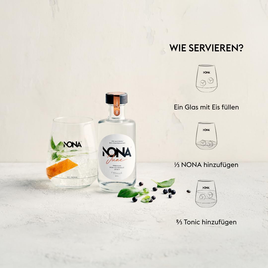 NONA Geschenkset Alkoholfrei – 3x20cl Spirituosen (June, Spritz, Ginger) + Rezeptheft – Edles Tasting-Set ohne Alkohol – Perfekt zum Verschenken & Ausprobieren