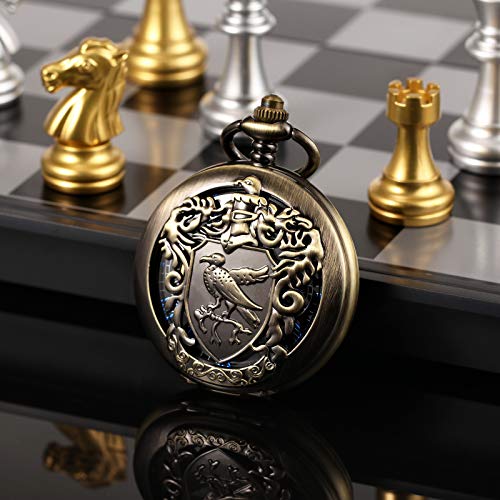 Image of TREEWETO Men's Retro Double Open Skeleton Mechanical Roman Numerals Shield Pocket Watch with Chain for Men Women