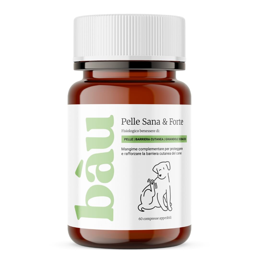 Bau Rimedio Dermatite Cane Anti-Prurito Allergie Stagionali, Alleviano il Prurito Cane, Ingredienti Naturali per la Salute della Pelle del Cane, Ideale per Cani con Pelle Arrossata -60cps