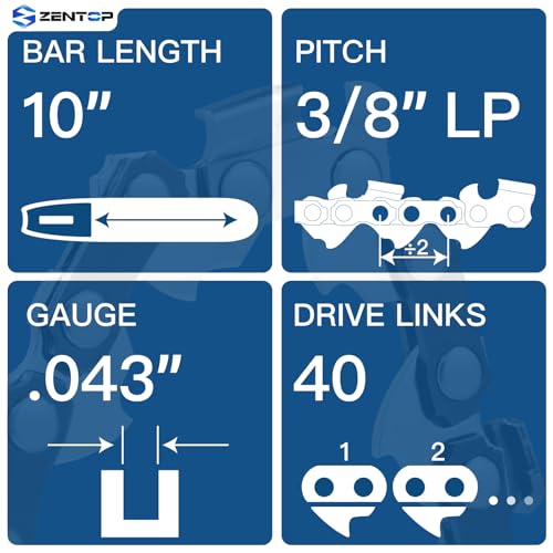 Image of 10 Inch Chainsaw Chain, 3 /8 inch LP Pitch .043 inch Gauge 40 Drive Links, Germany Steel Replacement for Milwaukee M18 FUEL Pole Saw 2825-21PS, Ryobi P546, Worx WG322, 3-Pack