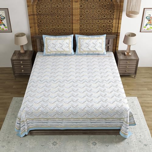 Image of BLOCKS OF INDIA Hand Block Printed 200 TC Cotton Super King Size Bedsheet(106 x 106) (Multi 10)
