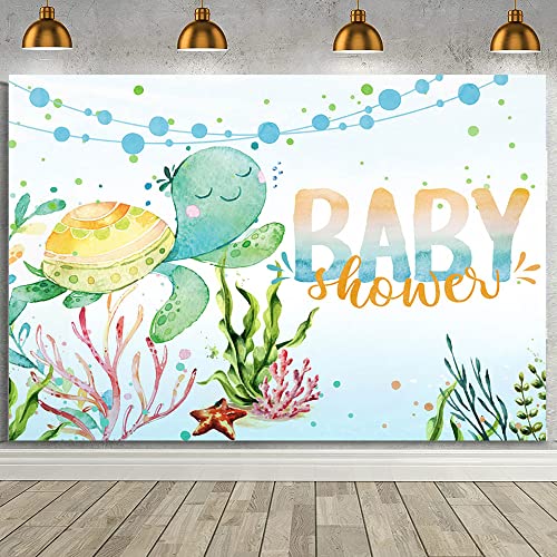 7x5ft Under The Sea Baby Shower Backdrop Ocean Turtle Baby Shower Photography Background Cute Under The Sea Turtle Kids