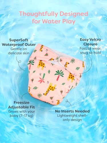 Image of SuperBottoms Reusable Swim Diaper | UNO SuperSoft Cloth Diaper Shell with Velcro | Adjustable Fit for 3M to 3Y | No Insert Needed | Rash-Free & Eco-Friendly Baby Swim Diaper