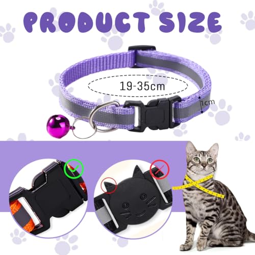 JEYORZY 6-Pack Personalisiertes Katzenhalsband, Katzenhalsbänder Quick Release Reflective Kitten Halsband mit Glocke, Katzenhalsband Anti-Strangulation, für Katzen oder Kätzchen
