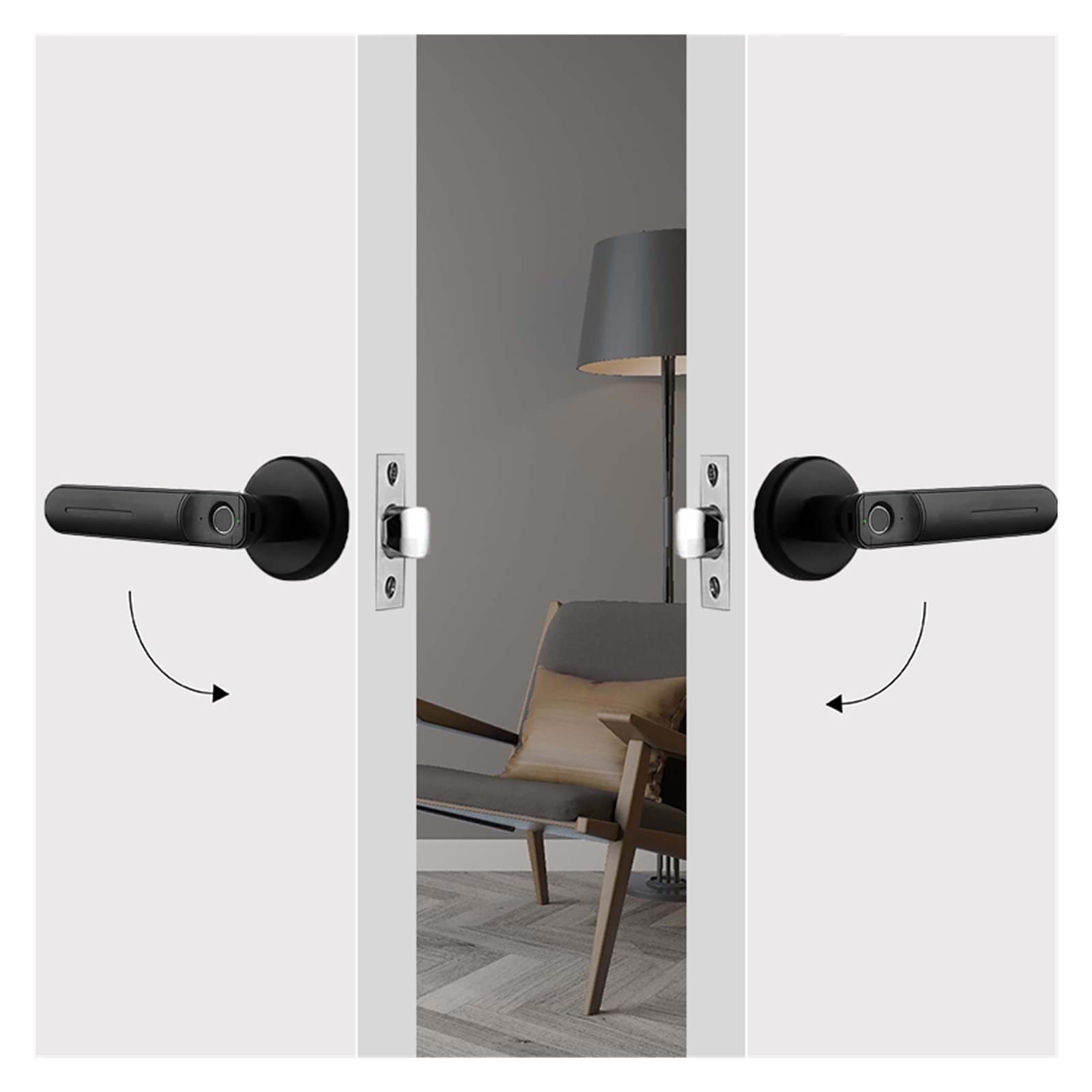 Inteligentny zamek do drzwi, Elektroniczna blokada linii papilarnych USB Akumulator Biometryczny czytnik Inteligentny zamek Uchwyt z kluczem do sypialni Hotel Apartament Biuro(Black B)