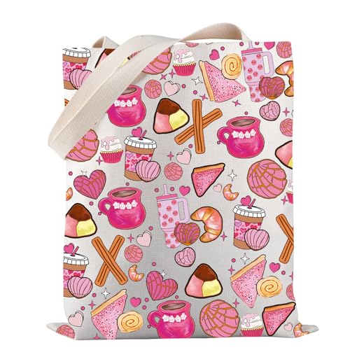 PWHAOO Mexican Food & Pastries Tote Bag - Mexican Food Lover Gift with Concha Design