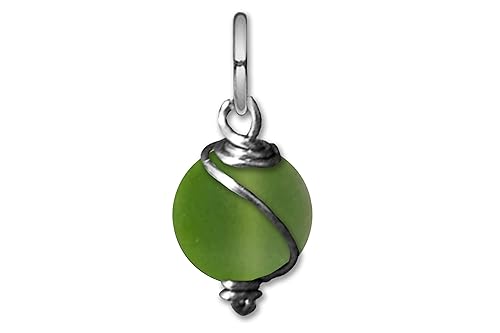 Frosted Lime Green Sea Glass 10mm Dangly Swirl Drop Pendant in Steel, Copper, Bronze, Black Iron, Titanium, Sterling Silver, 14K Gold, Rose Gold, or