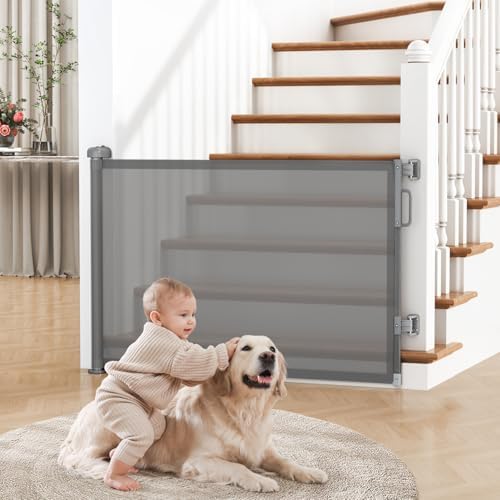 Retractable Baby Gate for Stairs, 55" Wide Mesh Dog Gate Indoor, ...