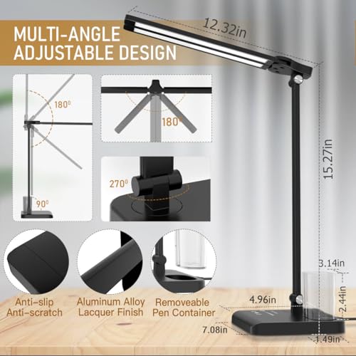 Dimmable LED Desk Lamp with USB Charging Port, 50 Lighting Modes Dual Swing Arm Architect Table Lamp Light Desk Lamp for Home Office Dorm Piano Nail - image 5