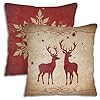 Vintage Christmas Decorations Pillow Covers Set of 2 Vintage Christmas Reindeer Decor for Home Sofa Red Christmas Throw Pillow Covers Decorations Indoor 18×18 Inch