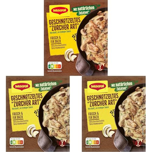 MAGGI Fix für Geschnetzeltes 'Zürcher Art', Würzmischung, mit natürlichen Zutaten*, für 2 Portionen, 3er Pack (1 x 47g Packung)