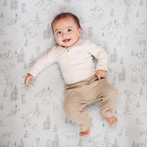 Image of Crib Sheets Neutral - Fitted Baby Crib Sheets Bed for Girl Boy - 2 Pack Standard & Toddler Mattress - Buttery Soft Organic Cotton Blend (Arctic Journey)