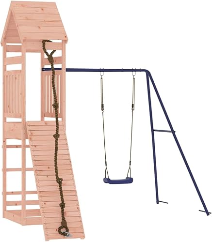 Miniatura 2 de Loibinfen Juego para exteriores Douglas de madera maciza, juego de jardín 1 torre de juego, 1 pared de escalada, 1 juego de columpio individual,