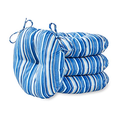Greendale Home Fashions Steel Blue Stripe Outdoor 15-inch Bistro Seat Cushion, Set of 4