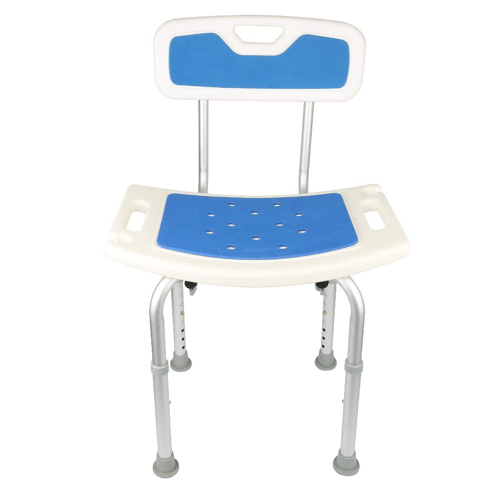Silla Ducha Mayores con Respaldo, Banqueta Baño Antideslizante Altura Regulable 40-57 cm para Personas Mayores, Minusvalidos