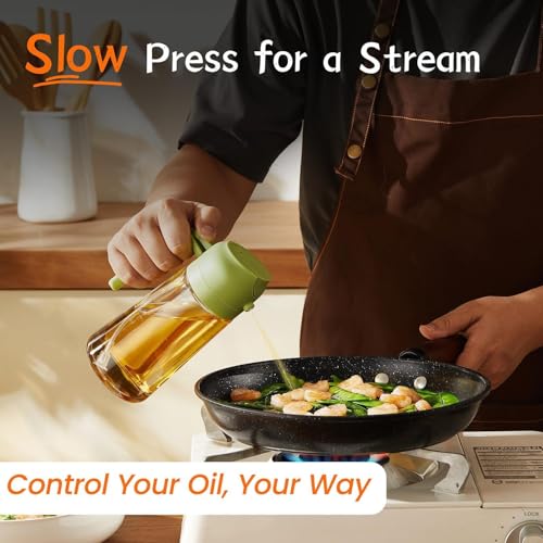 Image of Etekcity 16oz /470ml Olive Oil Sprayer for Cooking - 2 in 1 Olive Oil Dispenser for Kitchen Gadgets, Air Fryer, Salad, and BBQ - Green, Glass (MULTI 1)