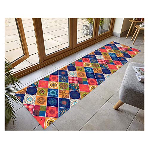 Tapis de couloir géométrique 0.9x3m antidérapant et lavable