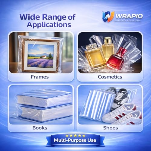 Image of Wrapio PVC Heat Shrink Sleeve Roll 10 Inch Width and 20 Meters Length | Transparent Shrink Wrap sleeve for Bottle, Jar, Gift & Packaging | Heat Gun /Hot Water Compatible (20 Meters)