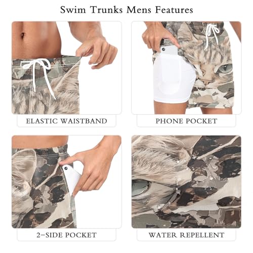 Camouflage Kitten Cat Men's Swim Trunks with Liner Quick Dry Beach Shorts Swimwear Bathing Suit S-XXL2