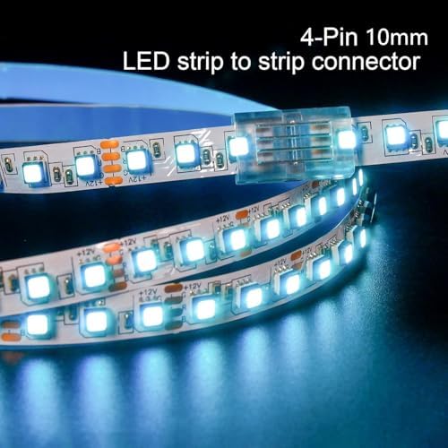 4 Pin 10mm LED Strip Connector kit-15pcs transparent Gapless Strip to Wire Quick Connector,5pcs Gapless LED Strip to Strip whit 16.4FT Extension cable for 5050 RGB Lights Adapter Track Lighting - Image 4