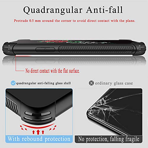 Iphone 11 Case,Skeleton Hand Holding Rose Iphone 11 Cases For Women Girls,Tempered Glass Back Cover Anti Scratch Reinforced Corners Soft Tpu Bumper Shockproof Case For Iphone 11 Skull Red Flower Leaf #TOP5