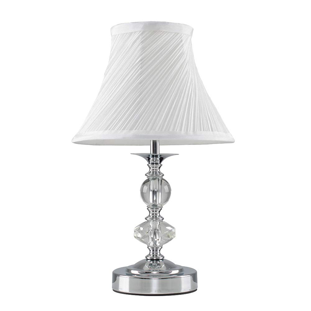 Modern Polished Chrome and Glass Touch Table Lamp with Pleated White Shade | Table Lamps, Home Décor & Improvement Essential | Includes Bulb [3000K Colour Temperature]