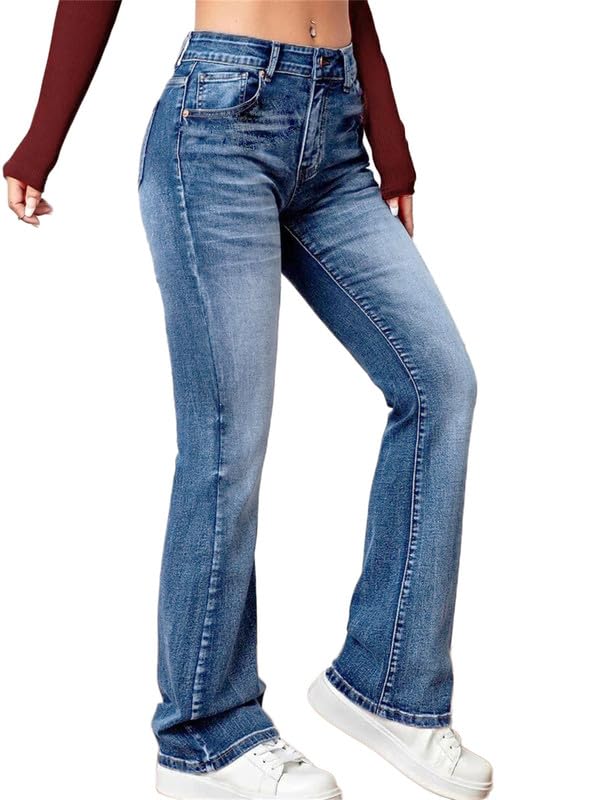 Andongnywell Women's Slim Jeans with Embroidery Embroidery Trousers Plus Size Suki Mid Rise Slim Bootcut Jeans2