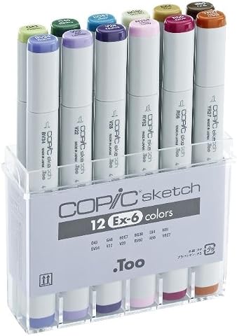 Copic Sketch EX6 12-ER set G43, G46, BG57, BG90, E84, E89, BV34, V22, V28, RV52, R56, YR27