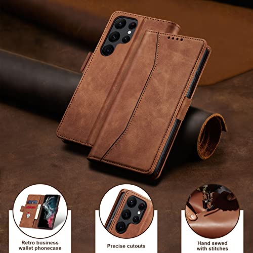 Image of Jasonyu Flip Wallet Case for Samsung Galaxy S22 Ultra 5G,Brown