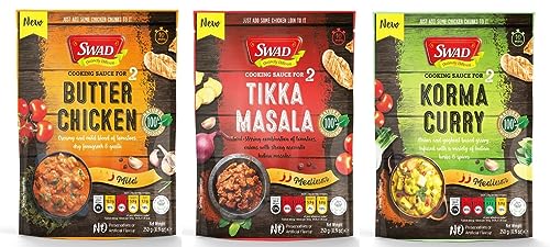 Image of SWAD Ready To Eat All Purpose Gravy Combo Pack Of Butter Chicken Sauce /Tikka Masala Sauce /Korma Curry Instant Mix Vegetarian with No Added Preservative And Colours - 250gm Each (Pack of 3)