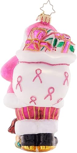 Miniatura 3 de Christopher Radko Adorno decorativo de cristal europeo hecho a mano, Think Pink Santa