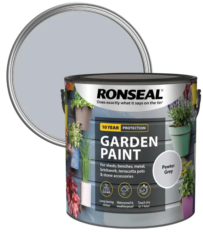 DUAYRA Garden Paint 2.5L | Quick Drying Outdoor Paints | All Purpose Long Lasting | Multicolor Water Based | Water Resistant Weatherproof Matt Finish | For Brickwork, Metal, Wood (Pewter Grey)