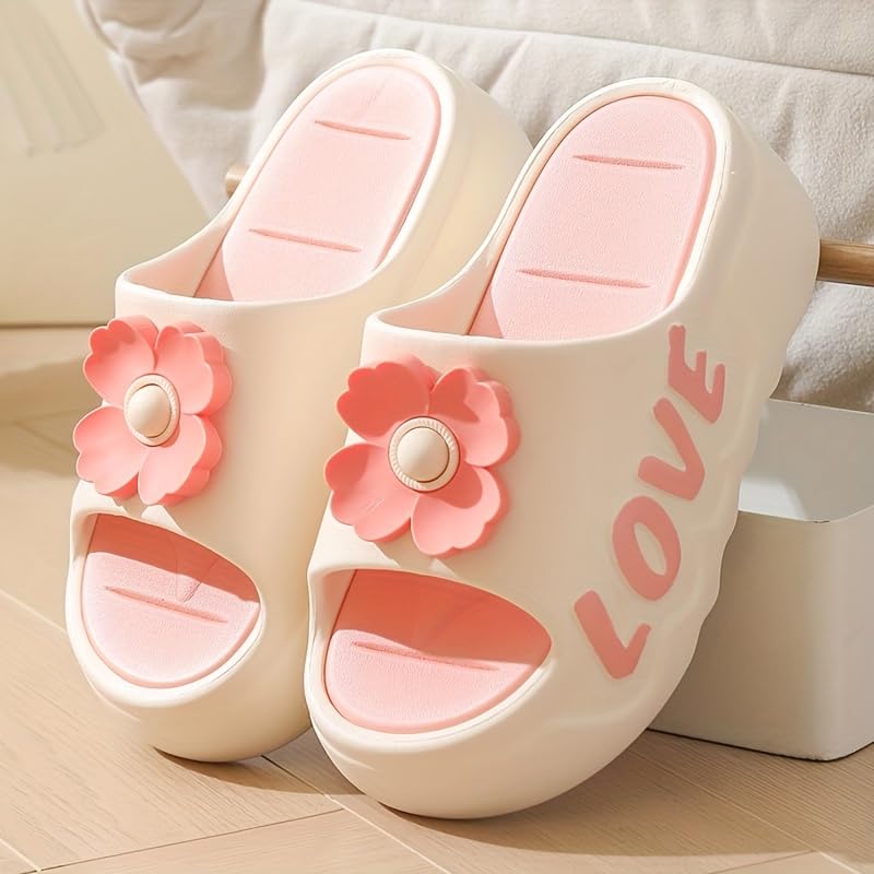 EVA women's summer flip-flops, floral accessory design, high-heeled slippers, suitable for bathroom and outdoor use4