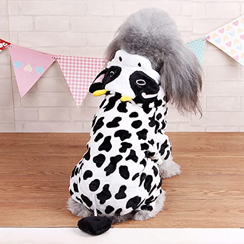 Cow Dog Costume – Funny Halloween Dog Costume, Winter Warm Moo Moo Outfits For Small Medium Dogs, Adorable 4 Legs Milk Cows Hooded Coat Pajama #TOP4