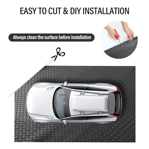 7.5 x 20 FT Garage Floor Mat Roll,Diamond Plate Garage Flooring Roll,2.4 mm Thickness Floor Mats for Garage,PVC Heavy Duty Garage Floor Mat,Waterproof Parking Mat - Black - Thumbnail 3