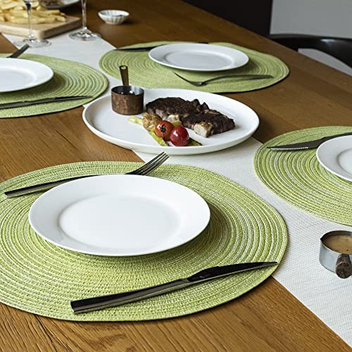 Smaafit Round Braided Placemats Dinner Kitchen Set Of 4 Table Mats For Kitchen Tables Woven Heat Resistant Washable Non-Slip Place Mats 15 Inch For Parties Christmas Holiday Party, Mix Light Green, 4 #TOP7