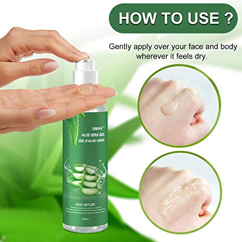 Aloe Vera Gel 100% Pur für Gesicht, Haare und Körper, Natürliche, Beruhigende und Pflegende Feuchtigkeitscreme, After Sun Pflege, Ideal für Trockene, Beanspruchte Haut & Sonnenbrand, 250 ml 5