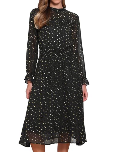 Robe midi en mousseline de soie à manches longues pour femme chic en soirée
